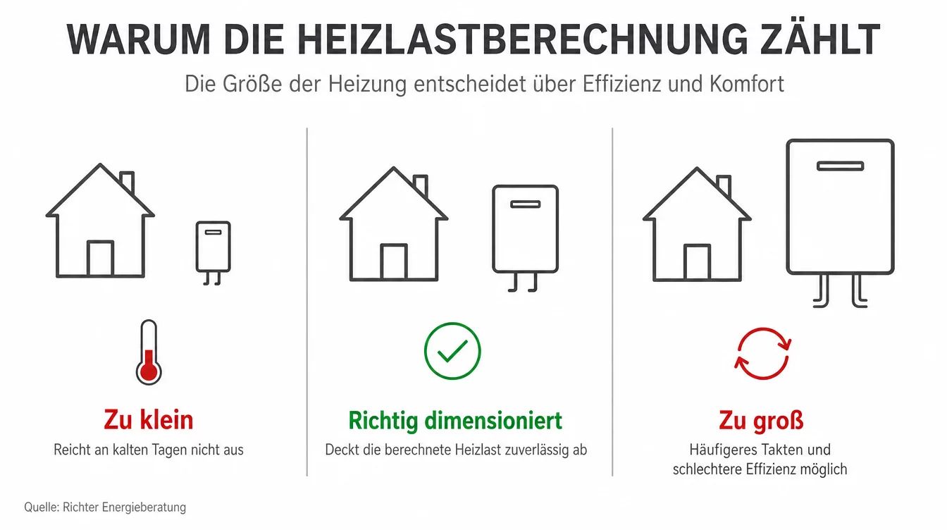 Größenvergleich Heizung zu klein, richtig dimensioniert und zu groß im Altbau